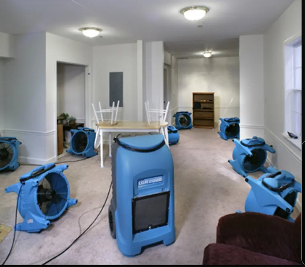 Air movers and dehumidifier setup for Water Extraction & Removal in Concord